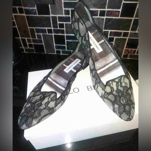Manolo Blahnik black lace flats. Brand new in size 39.5 Originally $665. Comfy